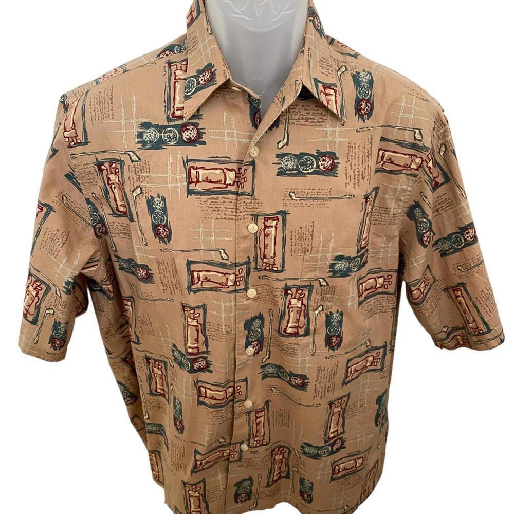 REYN SPOONER Golf Themed Aloha Hawaiian Shirt Men M Medium
